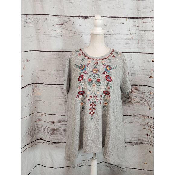 Johnny Was Nya Embroidered Floral Short Sleeve Tunic Size XL - Picture 1 of 5